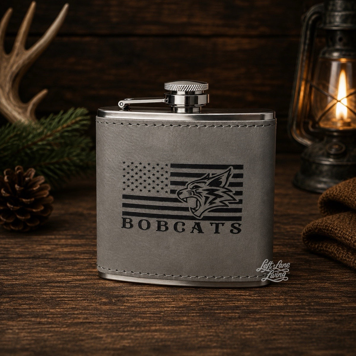 Bobcats Flag Leatherette Flask