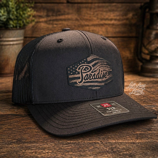 Paradise Patriotic Wood Leatherette Patch Hat