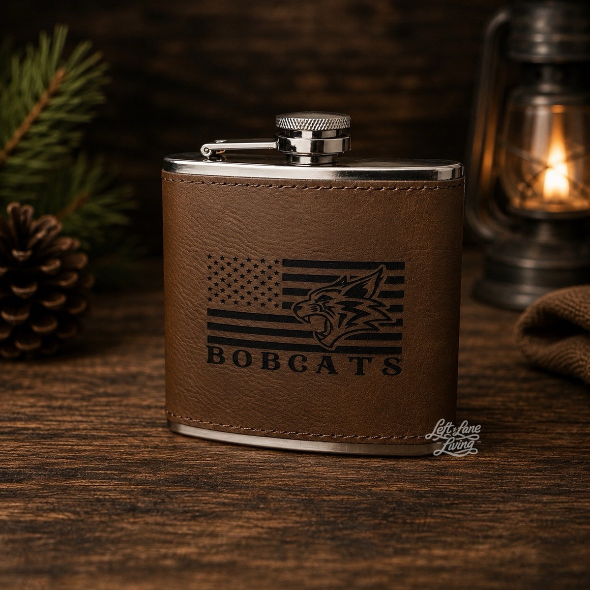 Bobcats Flag Leatherette Flask